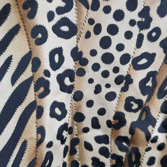 L SATIN LEOPARD Black Brown Long Sleeve button front lounge top blouse LARGE - Picture 6 of 14